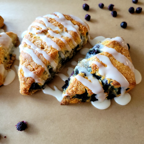 Blueberry Honey Scone with Elderflower Glaze